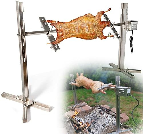 Kit Barbacoa Automática Grande De Acero Inoxidable Motor Eléctrico Universal Barbacoa Asador Kit Al Aire Libre Camping Parrilla Herramientas con Asador Varillas Horquillas, para Cerdo Asador