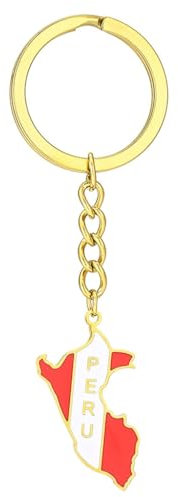 xbiez Schlüsselanhänger mit Peru-Karte, für Damen und Herren, Titanstahl, goldfarben, silberfarben, Peru-Flagge, Schlüsselanhänger, Tasche, Autozubehör, Schmuck, Geschenk, gold