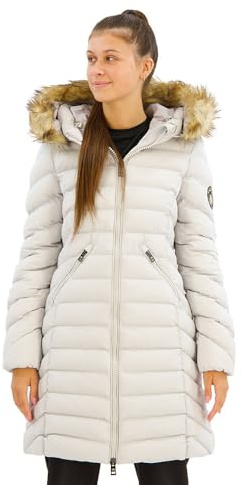 Superdry Damen Mittellanger Fuji Steppmantel mit Kapuze aus Kunstfell