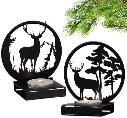 2pz Portacandele Natalizio Decorativo da Tavolo Portacandele Renna Metallo Nero Porta Candelo Natale Centrotavola Decorazione Natale Tavolo Regalo