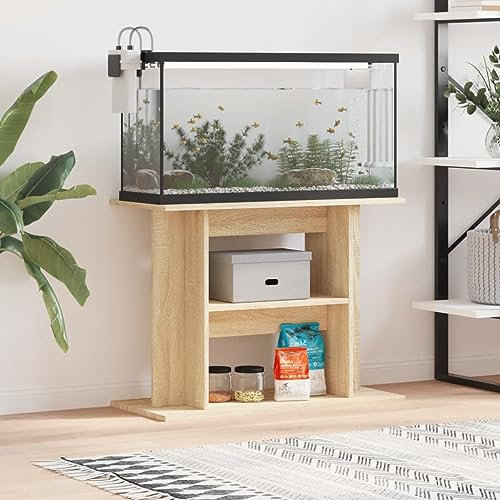 IKAYAA Aquarium Unterschrank Sonoma Eiche, Aquariumständer für Aquarien, Aquarienschrank, Aquarium Tisch Holzwerkstoff 80 x 35 x 60 cm