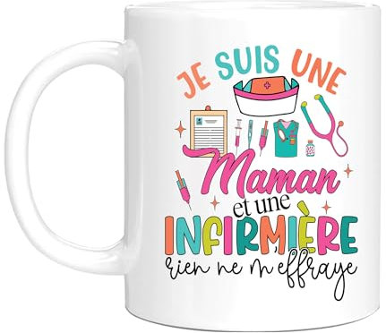 HALUMI Mug Pour Infirmière - Tasse Originale Maman Et Infirmière Rien Ne M'Effraye - Idée Cadeau Humour Anniversaire Noël Départ Retraite Collègue Femme Étudiante - Mug Ceramique Bicolore 330ml 440ml
