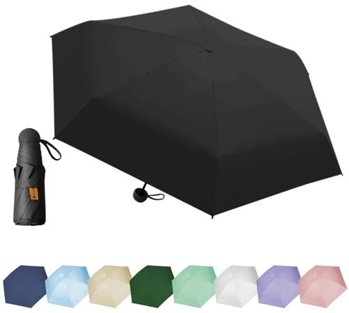EEPLUYTY Mini-Regenschirm, Sechs-Knochen-Regenschirm, UV-Schutz-Regenschirm, Sonnenschutz-Regenschirm für den Außenbereich, Regen- oder Sonnenschein-Regenschirm, uv schutz und tragba(Schwarz)