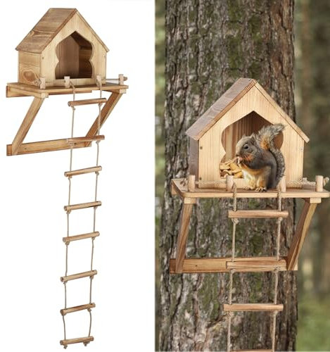 Lustiger Eichhörnchen-Futterspender für draußen mit Leiter, Wand und Baum montiert, Hinterhof-Gartendekoration, Geschenke für Wildtierliebhaber