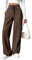 PINSPARK Damen Jogginghose High Waist Sporthose Weites Bein Sweatpants mit elastischem Bund Yogahose Trainingshose Fitness Sweathose Baggy Freizeithose mit Taschen Braun M