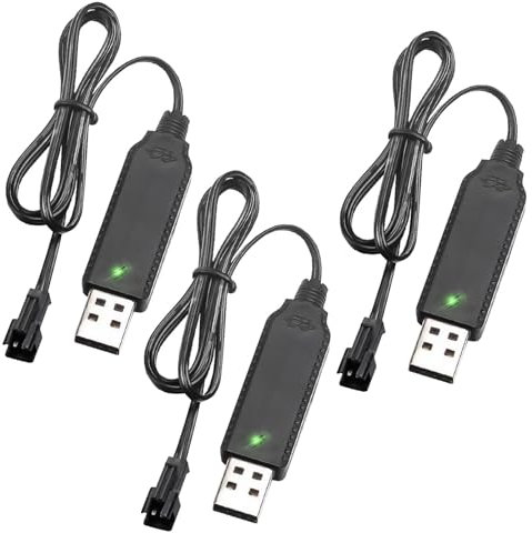 Akku-Ladekabel 3 Stück, 3.7 V USB Batterie Ladekabel Ladegerät, USB Batterie, SM 2-Polige Stecker, Geeignet für Ferngesteuertes Spielzeug, Autos, Panzer, Lastwagen, Züge, Boote