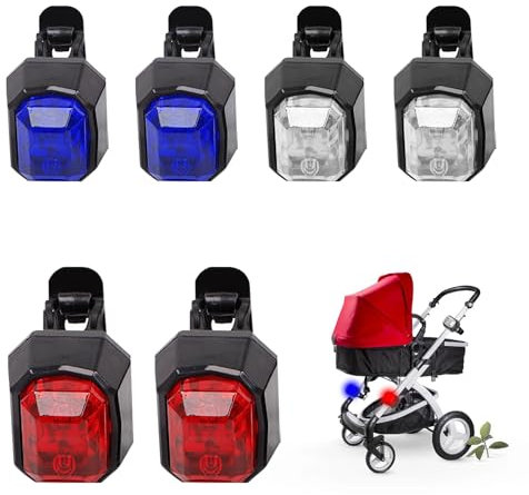 Editbar 6PCS LED Kinderwagen Licht – Warnlichter in Weiß, Rot und Blau, Kinderwagen Licht mit 3 Lichteffekte, Wasserdicht, Einfache Installation, Ideal für Outdoor Aktivitäten, Kinderwagen Beleuchtung