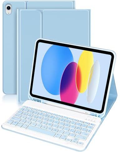 Nsyee Custodia con Tastiera per iPad 11a Generazione (A16) 11 pollici 2025, 10a Generazione 10,9 pollici 2022, Tastiera Bluetooth Staccabile, Layout Italiano,con Slot per Penna, Blu