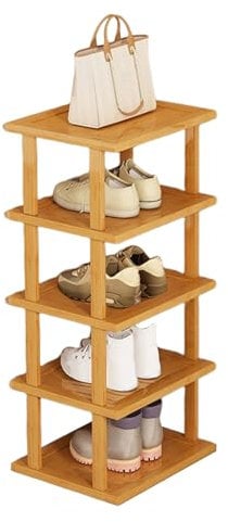 Schuhregal aus Holz mit 5/7/8 Ebenen, schmal, schmal, Schuhregal, Aufbewahrung mit 2 Haken, platzsparend, vertikal, hoch, Schuhregal für Eingang, Wohnzimmer, Flur (5 Ebenen)