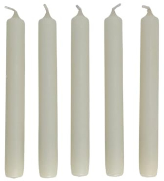 Solid Colour Dinner Candles, Pack of 5 Handmade Candles 20cm x 2cm Rustic Look Bistro Style Taper Candles (Ivory)