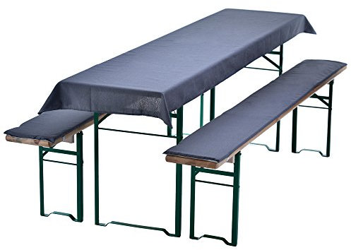 NYVI Bierbankauflagen Set NYVIGala 240x90 cm Grau - 1x Tischdecke für 220x70 cm Biertische & 2X Gepolsterte Auflage für 220x25 cm Bierbänke - Sitzauflage für Bierzeltgarnitur
