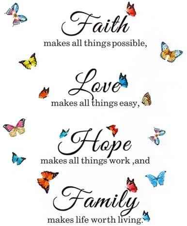 Faith Hope Love Family Wall Stickers, Motivational Wall Decal Quote Sticker | Family Inspirational Quotes Wall Art Lettering Saying Wall Decal Art for Bedroom Living Room Office
