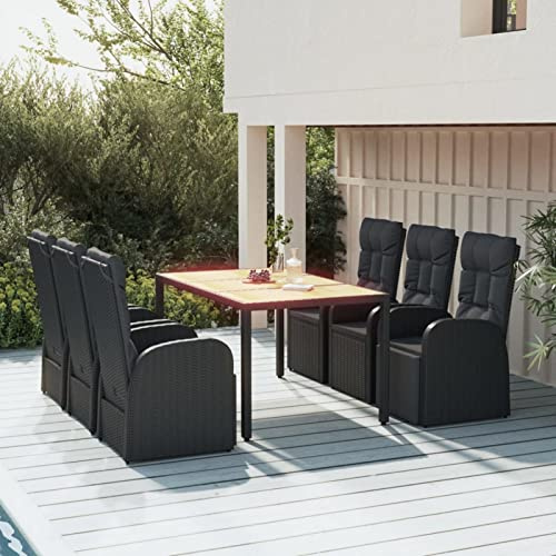 IKAYAA Gartenmöbel Set 6 Verstellbare Hochlehner Stühlen mit Tisch Garten sitzgruppe 6 Personen Sitzgruppe Outdoor wetterfest Rattan Sitzgruppe 6 personen-Schwarz-7-tlg