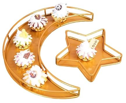 Surakey Plateaux Ramadan Lune étoile Eid Mubarak Service de Table Ramadan Plateaux à Dessert Islamiques Cupcake Pâtisserie Assiette Plateaux Plateau en Métal Lune étoile Ramadan Decoration, #5