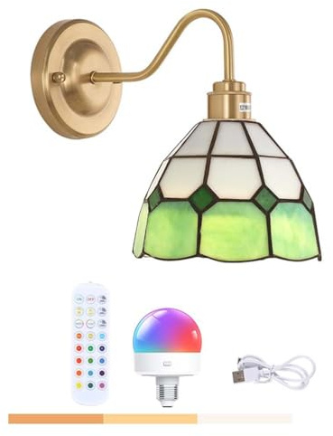 AoLa Retro Wandleuchte Akku Innen Kabellose Wandlampe Dimmbar mit RGB 12 Farben Fernbedienung Wandleuchten Im Tiffany-Stil Aufladbare Nachttischlampe Wand Deko mit Timer, für Wohnzimmer Flur,1 Stück