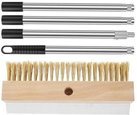 Keyubria Pizza Stone Brush - Brass Bristles Pizza Brush 58.66 Inches | Heat-Resistant Barbecue Grill Clean Tool With Scraper Commercial Cooking Supply For Smokers Women Men