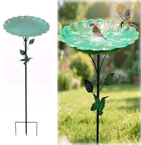 Vogelbad für Garten Metall Vogeltränke Stehend Garten Deko Groß 82cm, Wasserschale für Wildvögel, Wassertränke Für Vögel, Gartendeko Draußen, Wasserstelle, Vogeltränke Winterfest Frostsicher (B)