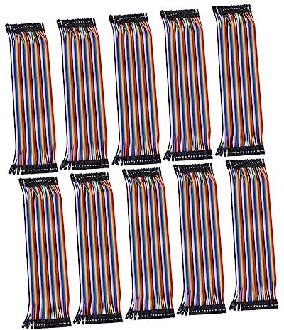 SHINEOFI 40-Pin Breadboard Jumper Wire Ribbon Cable Kit 10Pcs 20Cm Female to Female Copper Coated Aluminum for Electronics Prototyping and DIY Circuit Projects