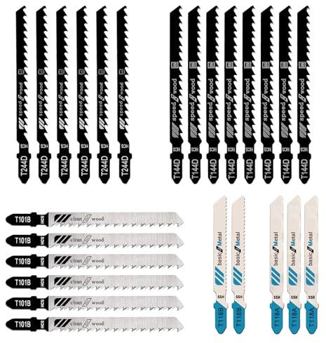 T-Schaft Stichsägeblätter Stichsägeblätter-Set Einnocken-Schaft Stichsägeblatt Set Stichsägeblätter für Holz Kunststoff und Metall(T101B, T144D, T244D, T118A, T118B)