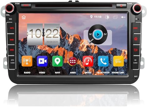 QIIKEN Autoradio 4G + 64G 8 Android 13 con navigatore per VW T5 Golf 5 6 Polo Sharan Seat Passat Tiguän, doppio din Radio IPS Schermo Mediareceiver con CarPlay Android Auto Bluetooth PDC RDS CD