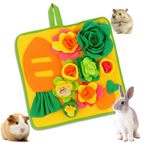 Kaninchen-Futtermatte, Schnüffelmatte für Kleintiere, Hasen-Puzzle, Spielzeug, Haustiere, interaktive Fütterungsmatte für Meerschweinchen, Igel, Chinchilla-Welpen (Gelb, M)