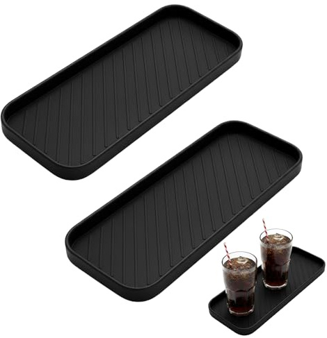 2 Stück Silikon Abtropfmatte Schwarz, 23 X 9 X 1.2 cm Abtropfmatte Silikon Schmal, Rutschfest Abtropfmatte Für Schwämme Bürsten Seife, Weich Spülbecken Organizer für Küche Badezimmer