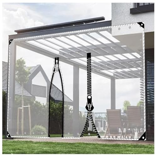 JUCCJUXIN PVC Tarpaulin with Zipper, Waterproof Thicken Double PVC Clear Plastic Tarp with Zipper Door, Curtain Custom Clear Plastic Tarps with Snaps,for Patio,Porch(H2.4xW2.5M/H7.87xW8.2ft)