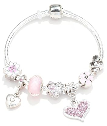 Bracelet en perles de verre en forme de cœur avec pétales émaillés - Pour filles et petites amies, Idéal pour anniversaires, Saint-Valentin, Noël, un bracelet pour femme, 21cm, Cuir, Non