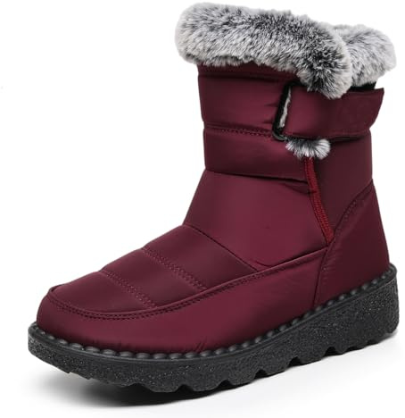 FUJEAK Winter Snow Boots for Mens Fur Lined Warm Ankle Slip On Anti-Slip Boots Waterproof Outdoor Boots Lightweight Comfortable Shoes Red UK Size 8