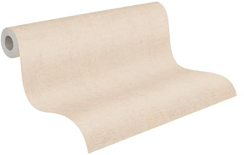 A.S. Création Uni-Vliestapete in Textiloptik – Beige – 10,05 x 0,53 m | Einfarbig & vielseitig kombinierbar – matte Wandtapete, ansatzfrei & spurlos abziehbar – für Wohn-, Schlaf- & Arbeitszimmer