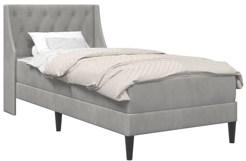 vidaXL Bettgestell mit Matratze mit Matratze Hellgrau 90 x 200 cm Samt, Zeitgenössisches Schlafzimmer Bettgestell, Stylisches Samt, Langlebiges Matratzen-Set, Rechteckiges Design, Schicke Wohnmöbel