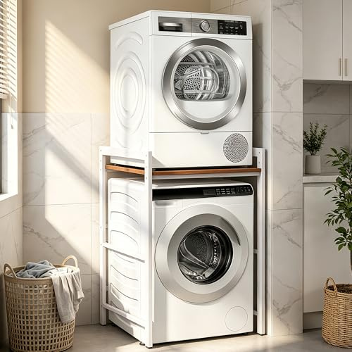 KaO0YaN Waschmaschinenregal 3 Höhenverstellbar Waschmaschine Trockner Schrank Toilette, Regal über Waschmaschinen, 350 kg Waschmaschinenschrank für Badezimmer Waschküche 69x65x105cm (Weiß 1)