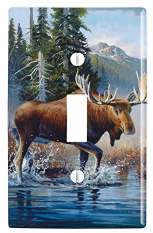 GRAPHICS & MORE Elch im Fluss Wald Wälder Wildnis Kunststoff Wanddekoration Kippschalter Platte Abdeckung