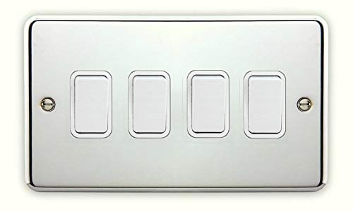 Deta 1920CHW Light Switch 4 Gang 2 Way 10 Amp Polished Chrome/White Insert
