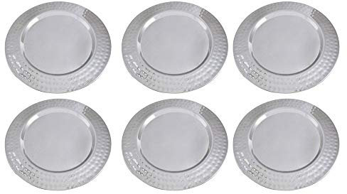 Kosma Set of 6 Premium Stainless Steel Charger Plates (33cm) - High Polish Hammered Underplates