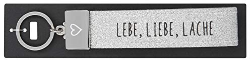 Depesche 4298-038 Schlaufen Schlüsselanhänger aus Filz, mit graviertem Metallabschluss und kultigem Aufdruck, Lebe, Liebe, Lache, Silber, Circa 18,7 x 4,4 x 1 cm