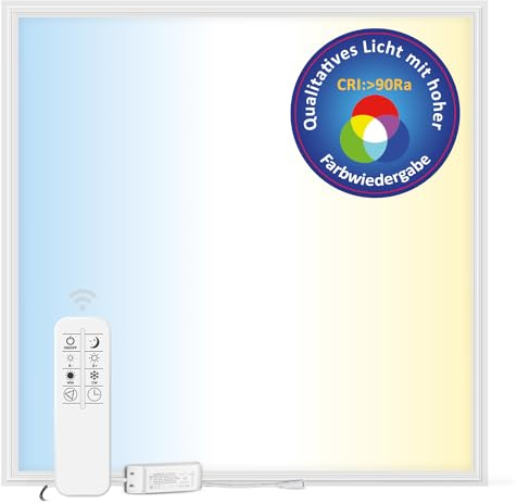 LECOM Deckenleuchte LED Panel 62x62 - Deckenlampe für Rasterdecke Flach Slim Dimmbar mit Fernbedienung CCT CRI90 Kassettenleuchten Einbauleuchten (ohne Aufbaurahmen)