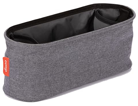 Diono Buggy Buddy Universal-Kinderwagen-Organizer mit Getränkehaltern, sicherer Befestigung, Reißverschlusstaschen, sicher und sicher, Grau