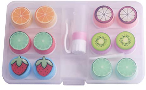 Healifty Kontaktlinsenbehälter, süße Obstkontakte, farbige Linsen, Behälter, Aufbewahrungsbox, Reise-Set, 6 Stück (Pinzette und Applikator-Set im Lieferumfang enthalten)