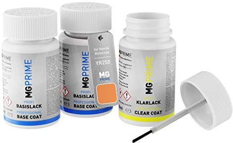 MG PRIME Peinture moto Kit de stylo retouche pour Honda Motorrad YR250 Vibrant Orange de fond, de base, de vernis de 50ml par flacon