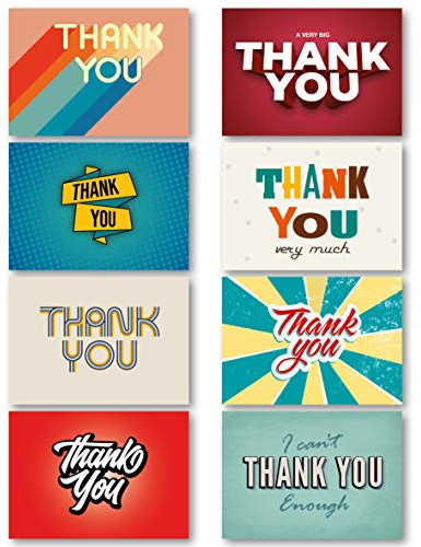 Dankeskarten Multipack mit 48 Stück Jede Grußkarte enthält 8 Retro-Designs, Innenseite blanko, umweltfreundliche Dankeskarten und Umschläge von Absolutely Yours.