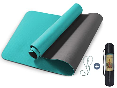 Marjar Yogamatte Rutschfest Gymnastikmatte TPE Fitnessmatte für Yoga Übungsmatte mit Tragegurt Sportmatte 183 cm x 61 cm x 0.6 cm