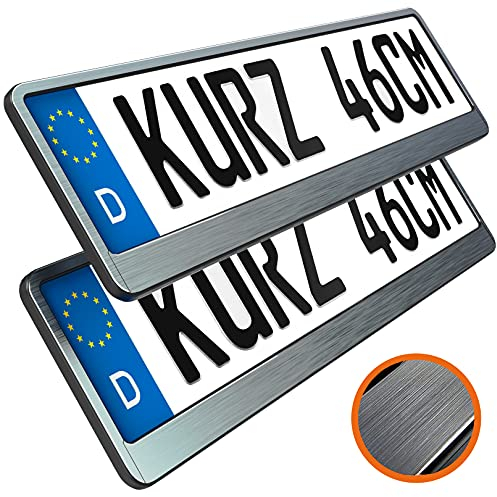 2 Kennzeichenhalter kurz 46 x 11cm Auto Nummernschildhalter Kurze Kennzeichenhalterung 460mm x 110mm Kurzer kennzeichenhalter (Chrom gebürstet)