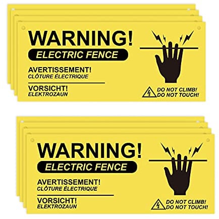 AIEX 8 Piezas Señales de Advertencia de Cerca Eléctrica Señales de Peligro de Precaución de Plástico para Granja Hogar Almacén Jardín Patio(26x11cm)