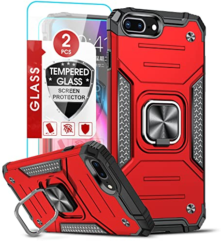 LeYi Schutzhülle für iPhone 8Plus/7Plus/6Plus mit 2 x Hartglas, [Ständer um 360 ° drehbar] Militärisches verstärktes Ganzkörper, Hartschale, PC und TPU, Silikon, Full Body Schutz, stoßfest, Rot