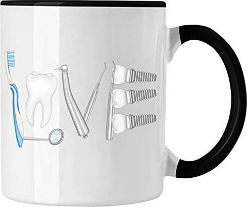 Trendation - Zahnmedizinische Fachangestellte Tasse Geschenk Lustig Zahnarzt Damen Geschenkidee Zahnarzthelferin LOVE Zahnarzt (Schwarz)