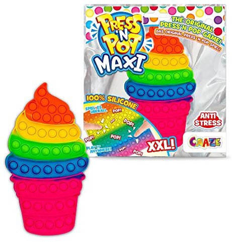 Craze PressNPop Press N Ice Cream Maxi Fidget Toy POP IT sensorisches Anti Stress Spielzeug Plopper für Kinder & Erwachsene Bubble Set Bunte EIS Motive 37119, wunderschöne Farbkombinationen