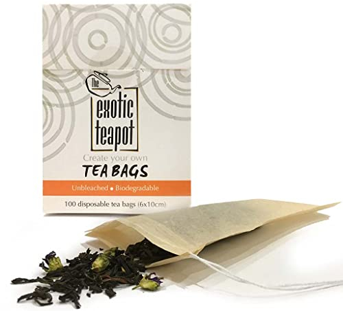 The Exotic Teapot - Create Your Own Tea Bags, 100 Pack, Unbleached Empty Filter Bags for Loose Leaf Tea, Biodegradable (10x6cm)