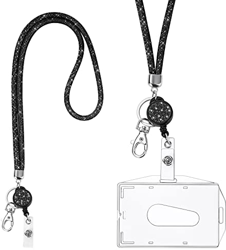 Vicloon Lanyard mit Kartenhalter, Kristall Lanyard Halskette mit Transparent ID Karten Halter, ID Card Holder Abzeichen Kit für Schlüsselanhänger und ID