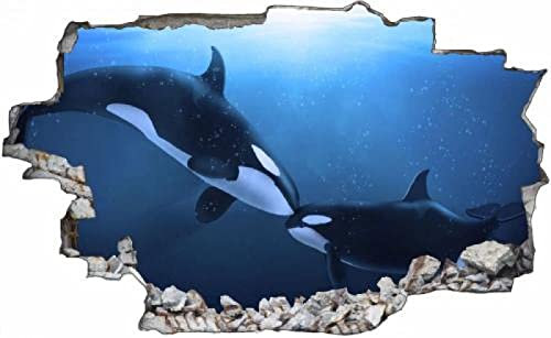 Gougeltd Wandtattoo - Wandbild Wanddurchbruch - Orca Killerwal Wal - Aufkleber für die Wand Wanddeko fürs Kinderzimmer- Wanddekoration 75X116cm